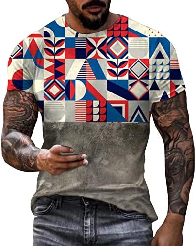 XXBR машки мускулен фитнес кошула со краток ракав, лето на отворено етнички печатена маица со краток ракав, тркалезен врат, обични врвни
