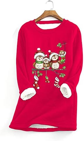 Womenените за жени удобни врвови симпатична туника матични блузи Божиќни трендовски пулвер, обичен споен џемпер џемпер графички графички
