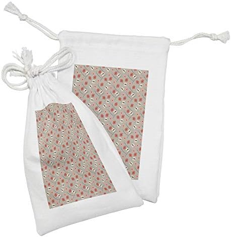 Амбесон Флорална Ткаенина Торбичка Сет од 2, Едноставни Афион Цвеќиња И Пеперутки Пролетна Тема Пирнт, Мала Торба За Влечење За Тоалети