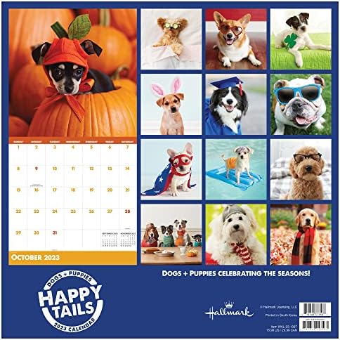 Тф Објавување Среќни Опашки: Кучиња + Кученца Кои Ги Слават Годишните Времиња 2023 Ѕиден Календар 12 Месец | Голем Ѕиден Календар 2023 Месечни