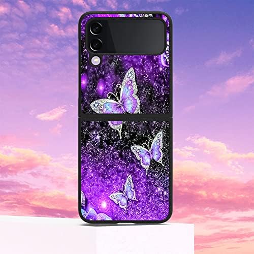 Ок Samsung Galaxy Z Flip 4 Случај Сјајот Виолетова Пеперутка Маглина Простор Дизајн Хард КОМПЈУТЕР+Мека Tpu Браник Анти-Лизгање