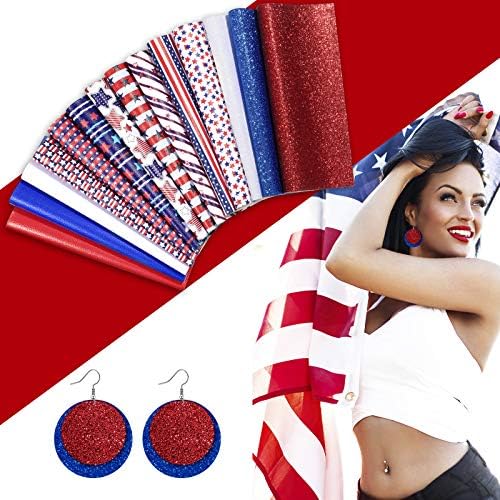 14 Парчиња Ден На Независноста Листови Од Вештачка Кожа Печатени Синтетички Кожни Ткаенини Американско Знаме ЗА Сам Занаети Обетки За Обетки За