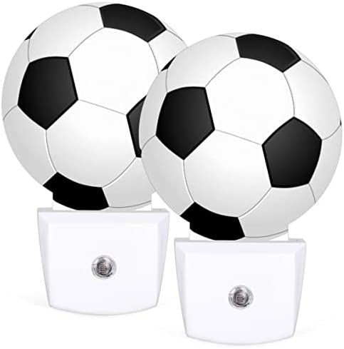 DXTKWL Фудбалски фудбалски образец круг ноќни светла 2 пакувања, спортски приклучок за печатење на топката LED ноќни светла автоматски самрак