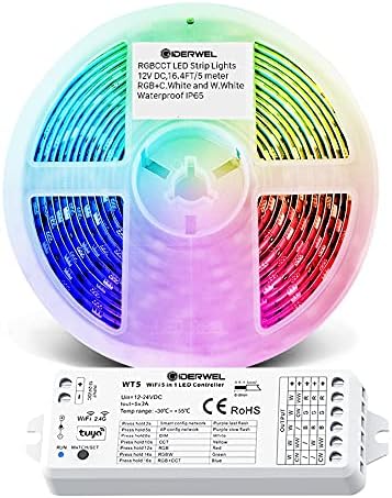 Giderwel Smart RGBWW LED ленти со ленти, топло бело и ладно бело, компатибилно со Alexa & Google Assistant, Control Control, Bright