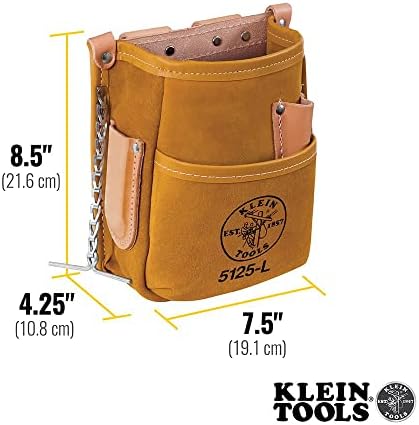 Klein Tools 5125L Цела кожа со алатка со 5 џебни алатки со ланга лента и врска со тунел појас