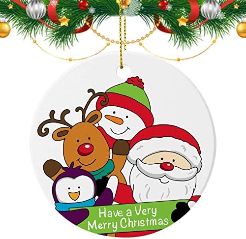 2021 Божиќен украс приврзоци 3inch керамички круг празничен украс украс за украс за подарок за семејни пријатели