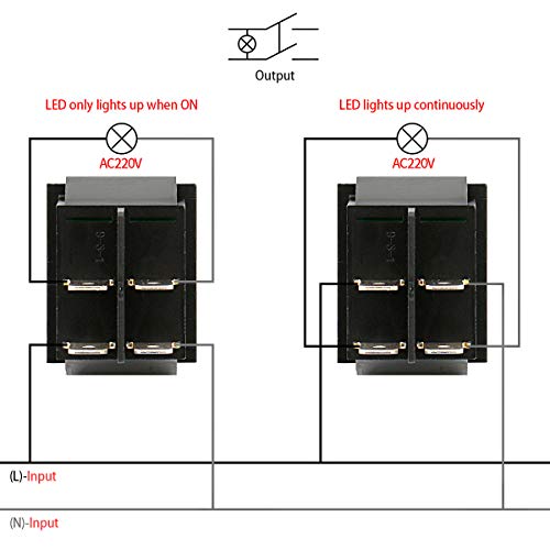 Heschen Rocker Switch Onf-Off DPST 4 Terminals Yellow Light 16A 250VAC со водоотпорен капак 5 пакет