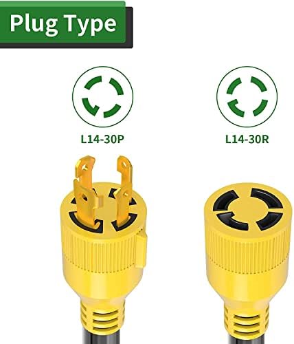 25 стапки NEMA L14-30P/L14-30R генератор продолжени жици, 4 тешки тешки, 30 засилувачи, 125/250V, до 7500W 10AWG кабел и сертификација