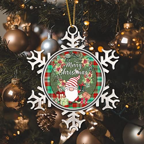 Божиќна биволска карирана гномска метална снегулка украс, украсен украс на новогодишна елка од рози, уникатен одржување на традиционалниот