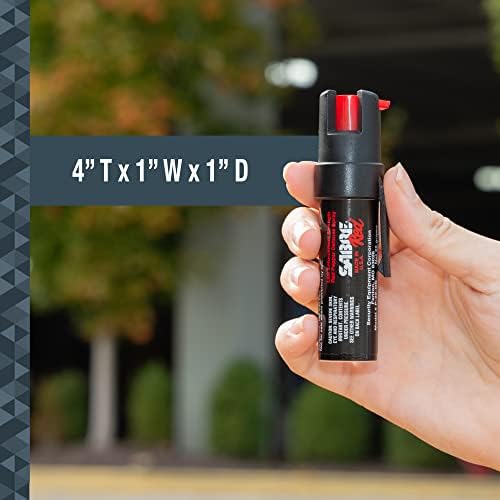 Saber Red Compact Pepper Spray со спреј за клип и пиперка, клуч за брзо ослободување за лесно носење и брз пристап, за поточна и побрза