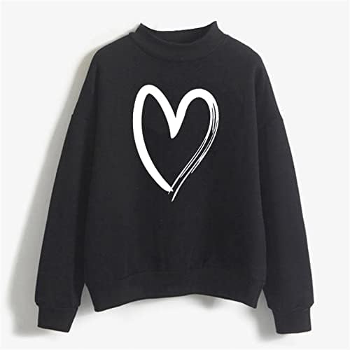 Deepclaoto Долги ракави кошули за жени, џемпери модни топли џемпери во случај на долги ракави o Neck Love Heart Heart Printed