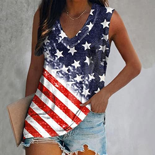 Comigeewa American Flag Star Print Print Tops за дами без ракави, деколте за деколте, шарени врвови маички тинејџерски девојче 7а