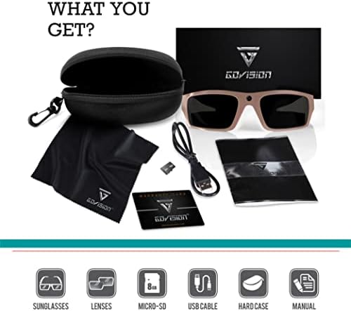Govision SOL 1080P HD камера очила Видео снимање спортски очила за сонце со Bluetooth звучници и 15MP камера - розово злато