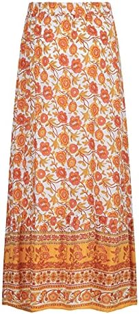 Проточен плетенски долги макси здолништа за жени лето секојдневно здолниште на плажа Бохо, цветно печатење со висока половината, замав,
