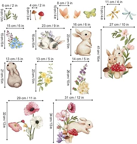 Зачудувачки шест налепници на wallидови на зајаче Велигденски зајаци цвеќиња кораат и лепеа wallидни уметнички решенија за бебешки расадник