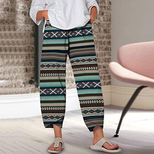 Ајомет Капри панталони за жени, женски високи половини летни капри панталони пријатни еластични панталони за половината етнички стил