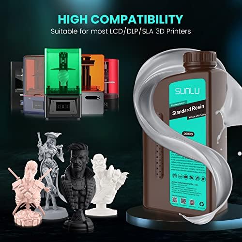 Стандардна смола на печатачот Sunlu 3D 2kg Clear & Sunlu 3D печатач ABS-сличен смола 2KG темно сива, 405NM УВ-лекувачка смола за 4K/8K LCD/DLP/SLA