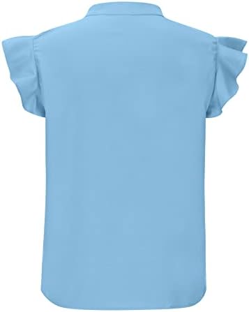 Шарела вметнува деколте Спандекс кошула за дами кратки ракави обични руфли обични блузи, тинејџери девојки 2023 ЕИ