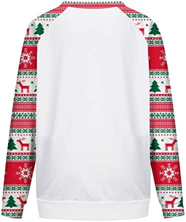 Божиќна џемпер за жени Симпатична ирваси печати случајна лабава лабава долга ракав екипаж на екипаж на врвови на Божиќ