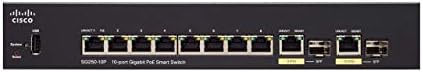 Cisco SG250-10P паметен прекинувач со 10 порти Gigabit Ethernet порти, 2 Gigabit Ethernet Combo SFP, 62W POE, ограничена заштита