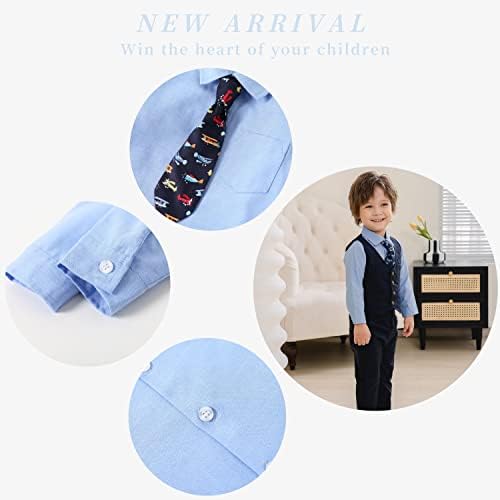 Бебе момче господин сет со кошула за фустан+лак вратоврска+елек и панталони 3 парчиња сет сино