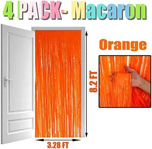 Halloweendecorate 4 пакет макарон портокалова фолија Фринг завеса позадина, 3,28ft x 8.2ft Метални завеси за стриминг на тестовите,