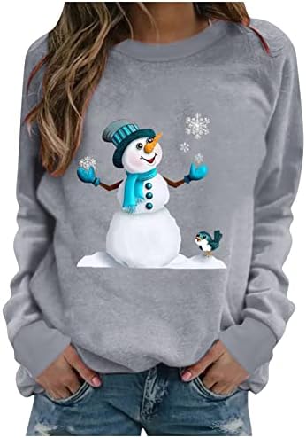 Божиќен снежен човек пулвер џемпер за тинејџери девојки со долг ракав аниме снегулка печати празнични обични врвови