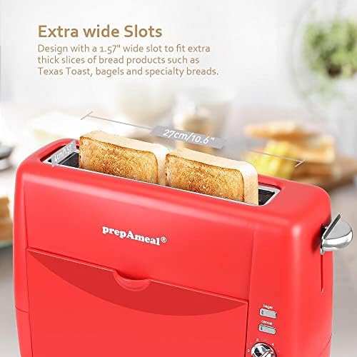Тостер за долги слот за вртење 2 парчиња тостер со 6 поставки за сенка, џебови / откажување, дополнителни широки слотови, отстранлива