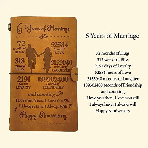 6 -годишнина за сопруга, 6 -годишнина од кожа Journalурнал 140 страници Белешка врежана, 6 -годишнината за клучеви, 6 -годишнина