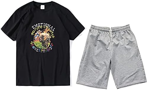 2 парчиња облека за мажи шорцеви кошули летни комплети кратки о-вратови 2 парчиња модни спортски панталони мажи ракави мажи