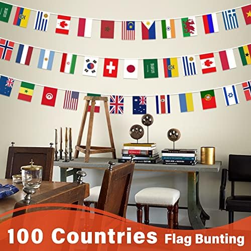 100 земји Стринг знаме, 82 метри меѓународни знамиња за пробивање на банер, декорација на знаме на знаме за училиште, спортски настани,