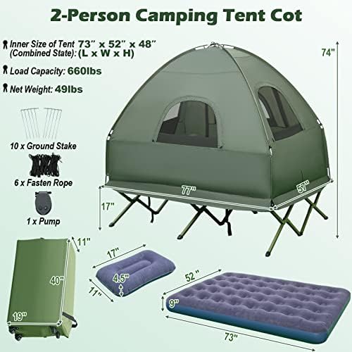Tangkula 5-во-1 шатор, Cot, camping шатор комбо со трева, воздушен душек, вреќа за спиење, воздушна перница, кампување со креветчиња,