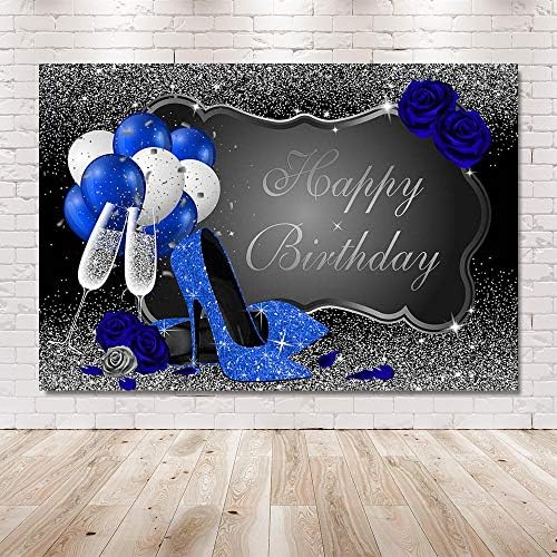 Мехофонд сјај сина и сребрена фотографија во позадина на фотографијата, кралски сини високи потпетици балони со шампањ сина роза