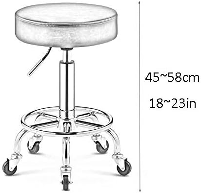 Мала хидраулична столица на тркалото ， детали за столче со црвено PU синтетичко кожено седиште ， прилагодлива висина 45-58 см ， Поддржана