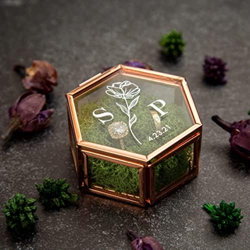 Тер Персоналните прстен кутија за свадбена церемонија, геометриски стакло петстрани накит кутија,шестоаголна стакло прстен