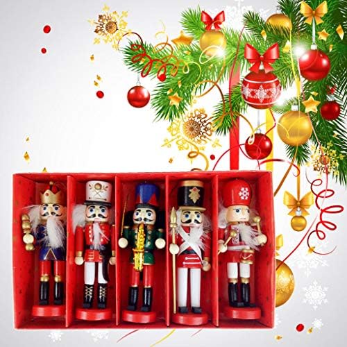 Божиќни украси, 5 парчиња 12 см дрвена оревчеста куклена цртање ореви војници за приврзоци за украсување новогодишна елка виси украси