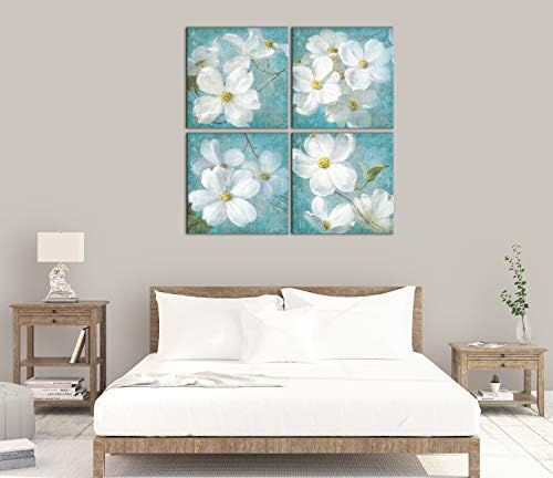 Магнолија wallидна уметност декор 4 парчиња бела цвет сина позадина модерна уметничка дела платно сликање отпечатоци слики дома украс за