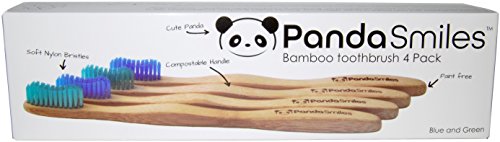 Панда се насмевнува за возрасни бамбус четка за заби меко сино и зелена четворка пакет