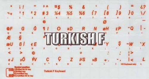 4Keyboard Turkish F Labels Layout Slease со портокалова буква Транспарентна позадина за работна површина, лаптоп и тетратка