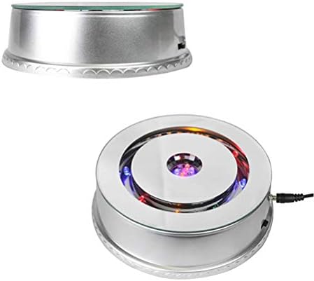 Uonlytech LED светлосен дисплеј база за кристали стаклена уметност светло ротирачки кристален дисплеј штанд 3D LED светло украсен држач за ламба со музичка кутија
