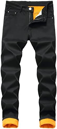 Dgkaxiyahm Машки тенок вклопување густо миење тексас панталони плус големина зимско руно права нозе фармерки мото патенти панталони