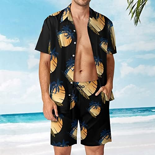 Баикутуан палми Сонцето постави машки 2 парчиња хавајски кошула одговара на секојдневно лабаво копче надолу и шорцеви на плажа облека за одмор