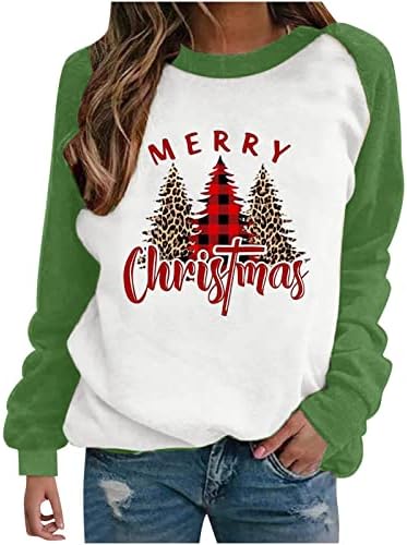 Женски 2022 Божиќни џемпери едноставни екипаж со долги ракави Обичен графички Божиќ пуловер џемпери врвови кошули