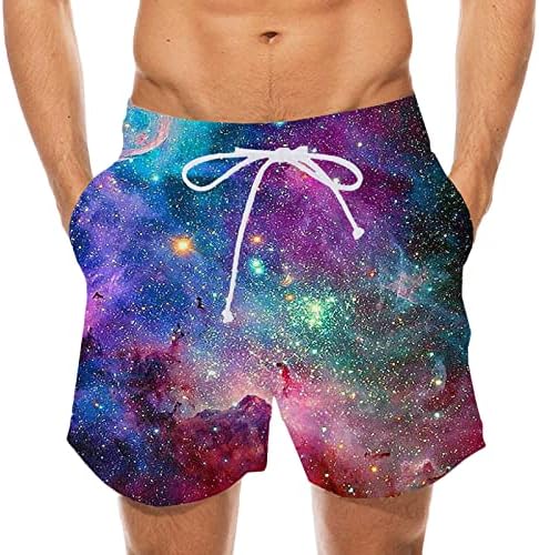 Мажи обични шорцеви, летни еластични панталони за половината 3Д печатени шарени бои во боја, лесен шорцеви на плажа на плажа