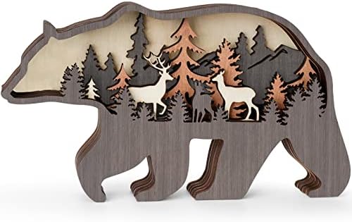 Шумски животни дрвени мечки декор, глупости мечки фигурински декор акценти, статуи на скулптури со мечки со шупливи повеќеслојни, рустикален