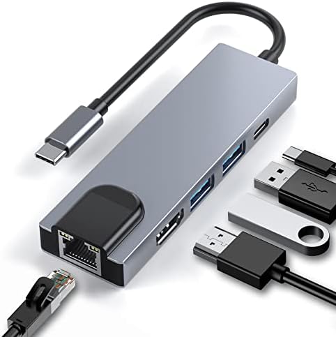 USB C Hub, 5-во-1 USB C До HDMI Multiport Адаптер СО 4K HDMI, Испорака На Енергија, RJ45, USB 3.0|2.0, USB C Dongle Компатибилен