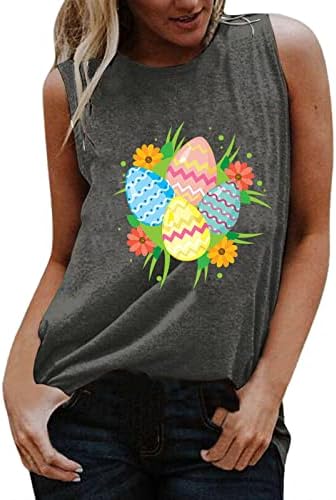 Zdfer Womens Среќна Велигденска печатена маица кошули без ракави екипаж маица-елек за блуза за блуза, обичен резервоар за дами лето