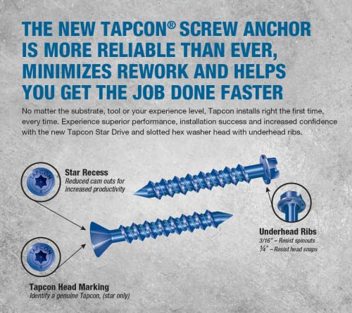 TapCon 3/16 X 3-1/4 Star Torx Head Boncrete Anchor Screws 3177407V2 | 100 пакет | Вклучен бит за вежба