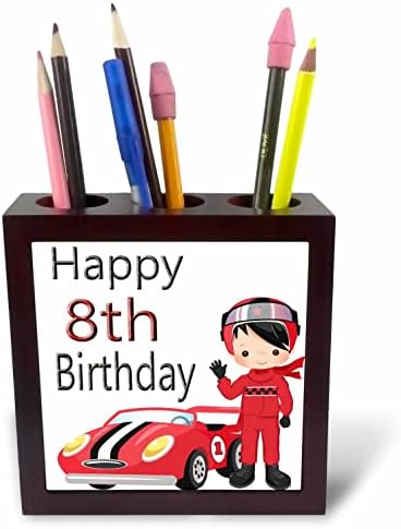 3дроуз Среќен 8-ми Роденден Со Тркачки Автомобил И Тркачки Возач Во Држачи За Пенкало Со Црвени Плочки