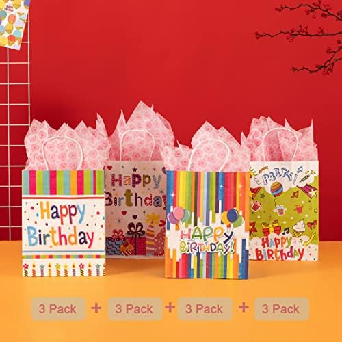 ШИПКИ 12 Спакувајте Торби За Роденденски Подароци Со Ткиво, Торби За Подароци За Родендени, Забави, Подароци, Пакување